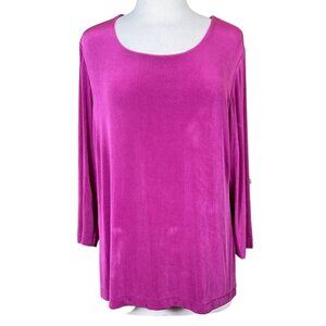 Chicos Travelers Classic Magenta 3/4 Sleeve Scoop Neck Top Chicos 3 Large